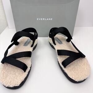 Everlane Womens The Renew Teddy Sport Sandal Size 8 Faux Fur Strappy Black